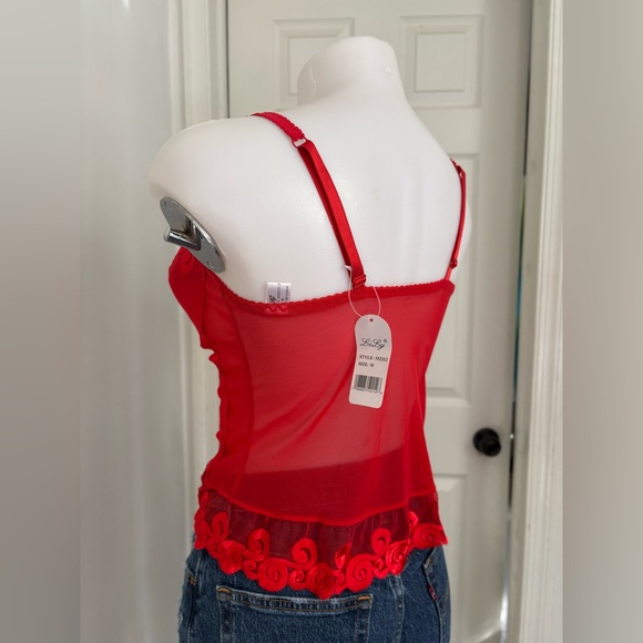 Lily  Red Lace-Up Sheer Top - Picture 2 of 15